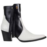 Bota Cano Curto Feminina Country Bico Fino Couro Legítimo Anaconda Branco e Látego Preto