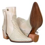 Bota Cano Curto Feminina Country Bico Fino Couro Legítimo Anaconda Marfim e Látego Marfim
