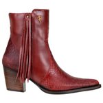 Bota Cano Curto Feminina Country Bico Fino Couro Legítimo Anaconda Fóssil Vermelho e Látego Vermelho (Red)