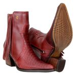 Bota Cano Curto Feminina Country Bico Fino Couro Legítimo Anaconda Fóssil Vermelho e Látego Vermelho (Red)