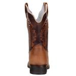  Bota Texana Feminina Bico Quadrado Couro Fóssil Castor e Café Com Bordados De Penas