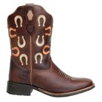 Bota Texana Feminina Bico Quadrado Couro Fóssil Café Bordados Ferradura 