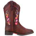 Bota Texana Feminina Bico Quadrado Couro Havana Bordado Pink