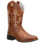 Bota Texana Feminina Bico Quadrado Couro Fóssil Castor