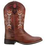 Bota Texana Feminina Bico Quadrado Couro Fóssil Havana Bordados Geométricos