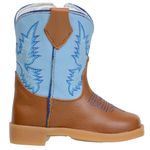 Bota Texana Baby Couro Legítimo Bico Quadrado Castor e Azul Claro
