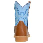 Bota Texana Baby Couro Legítimo Bico Quadrado Castor e Azul Claro