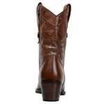 Bota Country Feminina Cano Médio Bico Fino Couro Legítimo Soft Pinhão Com Detalhes em Tachas