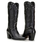 Bota Texana Feminina Bico Fino Couro Preto