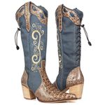 Bota Country Feminina Texana Bico Fino Couro Jeans e Dubai Nozes