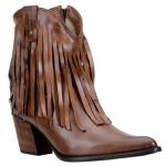 Bota Country Feminina Bico Fino de Franja Cano Curto Couro Legítimo Soft Pinhão