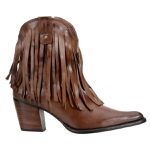 Bota Country Feminina Bico Fino de Franja Cano Curto Couro Legítimo Soft Pinhão