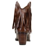 Bota Country Feminina Bico Fino de Franja Cano Curto Couro Legítimo Soft Pinhão