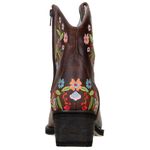 Bota Country Feminina Cano Curto Couro Legítimo Fóssil Café Bordado Floral