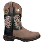 Bota Texana Masculina Bico Quadrado Couro Legítimo Crazy Horse Café / Fóssil Verde / Látego Preto Bordado Raio