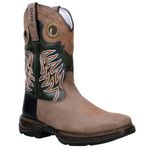 Bota Texana Masculina Bico Quadrado Couro Legítimo Crazy Horse Café / Fóssil Verde / Látego Preto Bordado Raio
