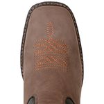 Bota Texana Masculina Bico Quadrado Couro Legítimo Crazy Horse Café / Fóssil Havana / Látego Preto Bordado Raio