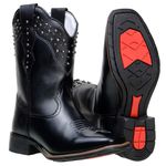 Bota Texana Feminina Country Bico Quadrado Couro Legitimo Látego Preto