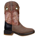 Bota Texana Masculina Bico Quadrado Couro Legítimo Crazy Horse Café / Fóssil Havana / Látego Preto Bordado Raio