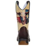 Bota Texana Masculina Bico Quadrado Couro Legítimo Fóssil Café Estampa Bandeira do Texas