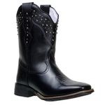 Bota Texana Feminina Country Bico Quadrado Couro Legitimo Látego Preto