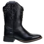 Bota Texana Feminina Country Bico Quadrado Couro Legitimo Látego Preto