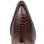 Bota Texana Feminina Bico Fino Couro Anaconda Mogno e Cano Tabaco Floral