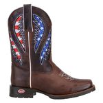 Bota Texana Western Masculina Couro Legítimo Fóssil Café com Laser Vazado e Estampa dos USA
