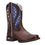 Bota Texana Western Masculina Couro Legítimo Fóssil Café com Laser Vazado e Estampa dos USA