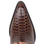 Bota Texana Feminina Bico Fino Couro Anaconda Mogno e Cano Tabaco Floral Com Ajuste