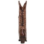 Bota Texana Feminina Bico Fino Couro Anaconda Mogno e Cano Tabaco Floral Com Ajuste
