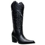 Bota Texana Country Feminina Bico Fino Couro Legítimo Látego Preto