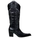 Bota Texana Country Feminina Bico Fino Couro Legítimo Látego Preto