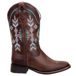 Bota Texana Feminina Bico Quadrado Couro Legítimo Fóssil Café Bordado Verde