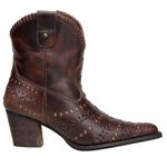 Bota Country Feminina Cano Curto Couro Legítimo Fóssil Café Detalhe em Trisse