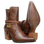Bota Country Feminina Cano Curto Couro Legítimo Soft Pinhão com Pingente