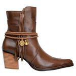 Bota Country Feminina Cano Curto Couro Legítimo Soft Pinhão com Pingente