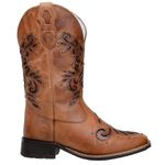 Bota Texana Feminina Country Bico Quadrado Couro Legitimo Fóssil Castor Lazer Vazado E Spike
