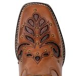Bota Texana Feminina Country Bico Quadrado Couro Legitimo Fóssil Castor Lazer Vazado E Spike
