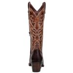 Bota Texana Feminina Bico Fino Couro Legítimo Fóssil Café Bordado Linhas 