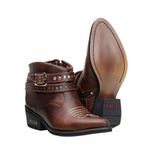 Bota Country Feminina Cano Curto Com Fivelas Couro Legítimo Fóssil Café