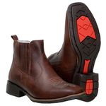 Botina Feminina Country Bico Quadrado Couro Legítimo Fóssil Café Florão Verde Água