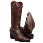 Bota Texana Feminina Escamada Bico Fino Couro Legítimo Fóssil Café