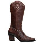 Bota Texana Feminina Escamada Bico Fino Couro Legítimo Fóssil Café
