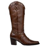 Bota Texana Feminina Casco de Tatu Bico Fino Couro Legítimo Pinhão