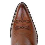 Bota Texana Feminina Bico Fino Couro Legítimo Floater Pinhão Bordados Florais