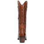 Bota Texana Feminina Bico Fino Couro Legítimo Floater Pinhão Bordados Florais