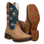 Bota Texana Masculina Bico Quadrado Couro Legítimo Crazy Horse Tabaco USA