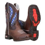 Bota Texana Western Masculina Couro Legítimo Fóssil Café com Laser Vazado e Estampa dos USA