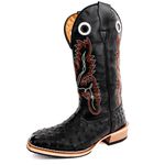 Bota Texana Masculina Couro Legítimo Bovino Látego Preto e Avestruz Preto Solado Carrapeta